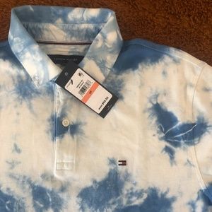 NWT TOMMY HILFIGER MENS TIE DYE POLO SHIRT INDIGO